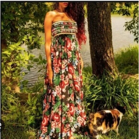 Pearl Georgina Chapman Marchesa Floral Gypsy Maxi Dress Size 4 EUC - Picture 1 of 6